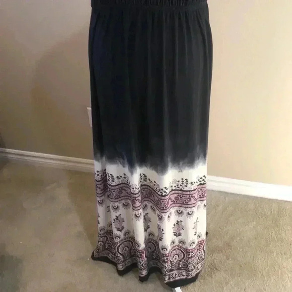 Lane Bryant Adjustable Top Maxi Dress Navy Cream Paisley Design Hem w/Pockets - Picture 8 of 10